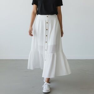 Kohl's bohemian White Maxi Skirt with Button Detail Fits S-M NWT